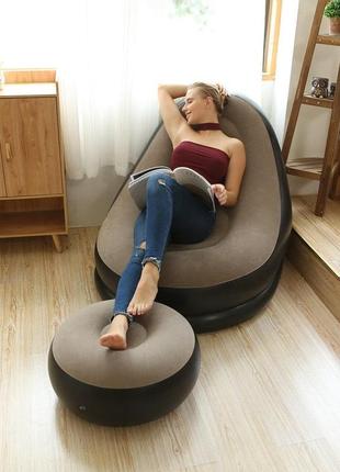 Надувне садове крісло з пуфиком air sofa comfort, велюр, 76*130 см3 фото