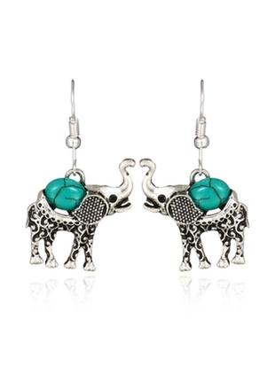 Серьги слоны с бирюзой