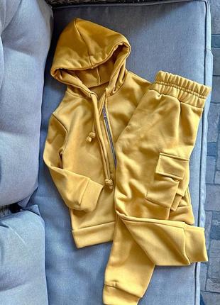 Костюм для мальчиков и девочек-кофта на молнии и штаны с боковыми карманами в горчичном и кирпичном цвете