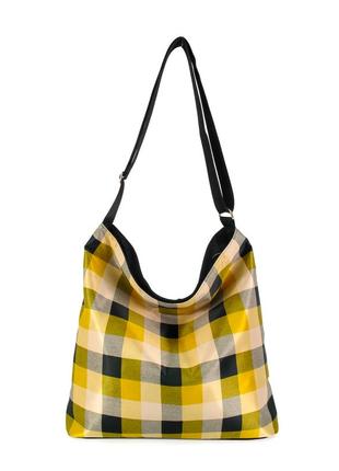 Жіноча сумка через плече. легка стильная сумочка на осінь. сумка в клітинку жовта