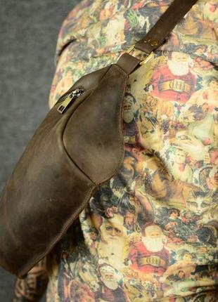 Мужская сумка бананка винтажная кожа цвет шоколад3 фото
