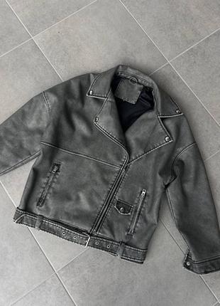 Тренд осени🔥🔥🔥 осенняя винтажная удлиненная куртка косуха из тертой эко кожи8 фото