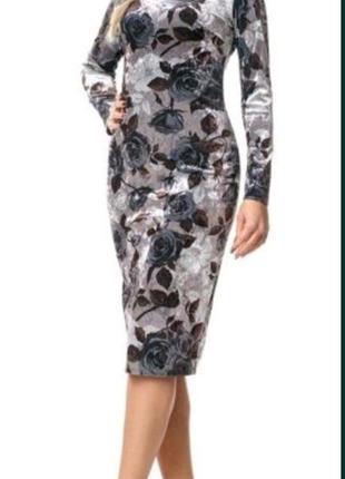 Платье велюр серебро в цветке sl-fashion м l 44 46