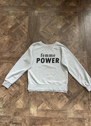 Серый свитшот bershka femme power