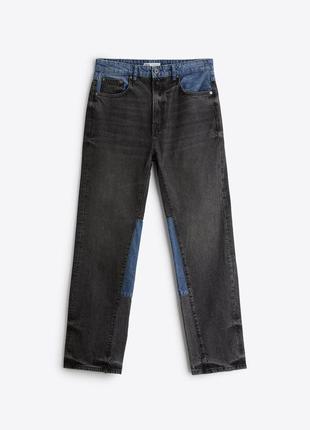 Джинсы прямые zara patchwork straight 3175/303/800 темно-серый