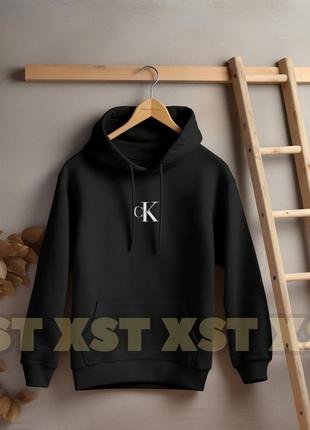 Женский худи на флисе оверсайз oversize calvin klein кельвин кляйн чёрный