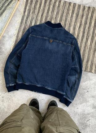 Vintage guess denim bomber jacket винтаж мужская куртка бомбер ветровка джинсовая джинсовка пиджак гесс синий оригинал размер l2 фото