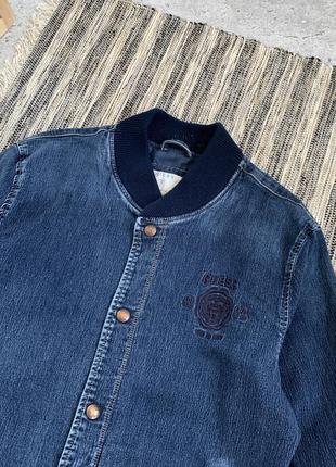 Vintage guess denim bomber jacket винтаж мужская куртка бомбер ветровка джинсовая джинсовка пиджак гесс синий оригинал размер l4 фото