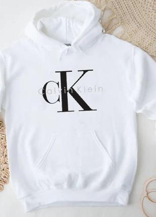 Жіночий худі на флісі оверсайз oversize calvin klein кельвін кляйн білий