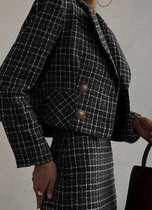 Трендовый твидовый костюм укороченный жакет + юбка 🖤5 фото