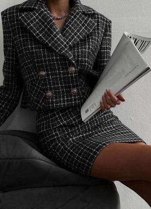 Трендовый твидовый костюм укороченный жакет + юбка 🖤2 фото