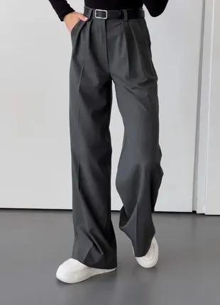 Штани палаццо обʼємні з двома складками темно-сірі