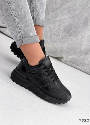 Черные натуральные кожаные классические кроссовки на толстой подошве кожа10 фото