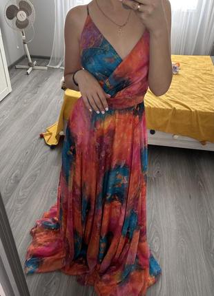 Шикарное платье вечернее длинное невероятное для фотосессии яркое роскошное разноцветное stefano lompas1 фото