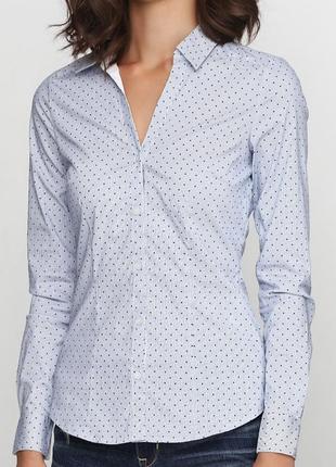 Белая трендовая рубашка в стиле casual в синий горох и полоска h&amp;m