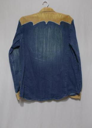 Новая рубашка джинс/вельвет двухцветная 'blue one' 50-52р3 фото