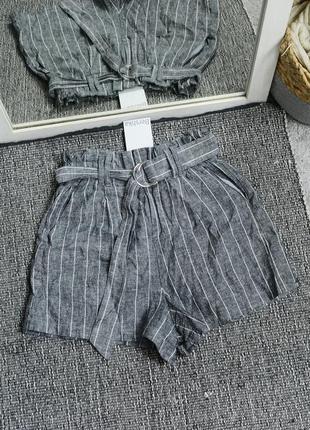 Новые льняные шорты с пояском bershka