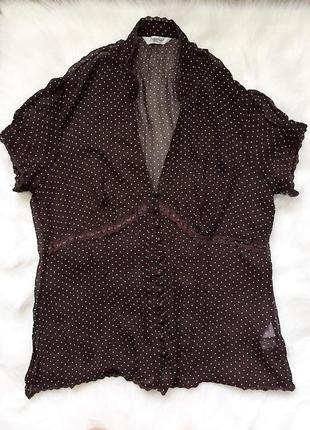 Легкая летняя блузка из шифона коричневая в горох на пуговицах разм. l3 фото