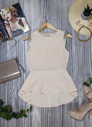 Пудрова тонка блуза з баскою new look #2990