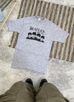 Vintage the beatles 80s made in usa tee вінтаж чоловіча футболка мерч сірий бітлз зроблена в сша рок группа гурт рідкісна з принтом оригінал розмір м