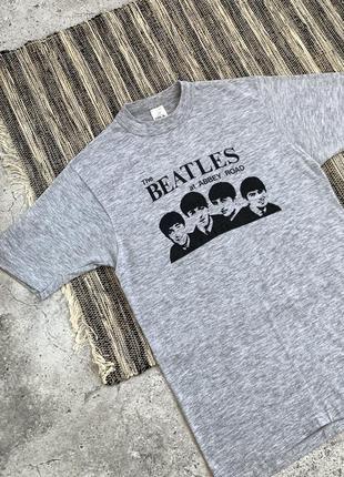 Vintage the beatles 80s made in usa tee вінтаж чоловіча футболка мерч сірий бітлз зроблена в сша рок группа гурт рідкісна з принтом оригінал розмір м2 фото