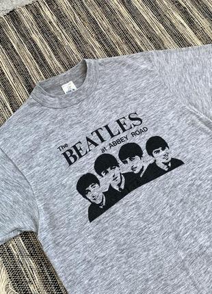 Vintage the beatles 80s made in usa tee вінтаж чоловіча футболка мерч сірий бітлз зроблена в сша рок группа гурт рідкісна з принтом оригінал розмір м4 фото