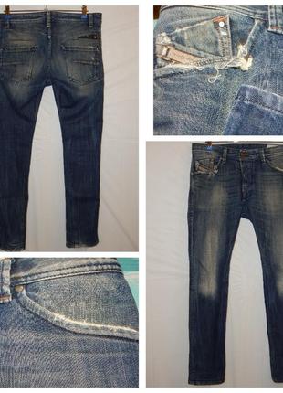 Мужские джинсы diesel darron 0885r regular-slim из потертого синего денима4 фото