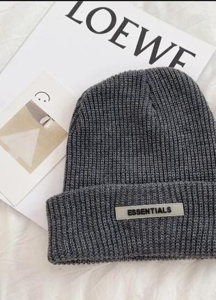 Стильная шапка шапочка унисекс женская мужская подрастковая  серая