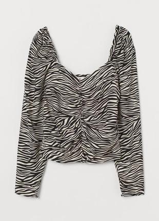 Топ/блуза в принт зебра с рукавами фонариками8 фото
