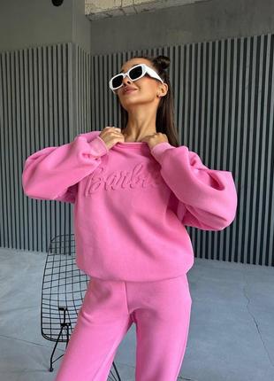 Жіночий спортивний костюм,женский спортивный костюм,прогулочный костюм,прогулянковий костюм,теплий костюм на флісі,костюм двійка барбі3 фото