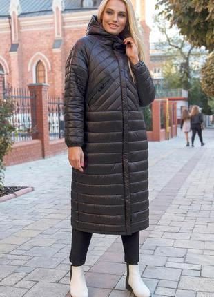 Легчайшая весенняя длинная стеганая куртка-пальто с капюшоном3 фото