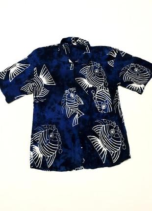 Шведка сорочка пляжна синя з принтом риби великий розмір1 фото