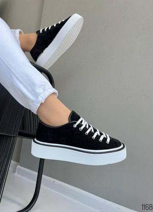 Классические черные кеды женские натуральная замша харьков