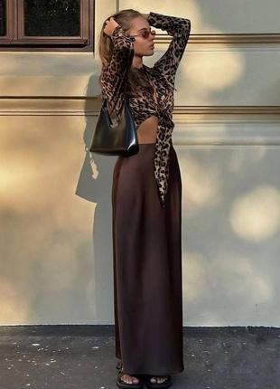 Женская атласная юбка макси в бельевом стиле, длинная юбка, как шелковая, комбинация, черная, синяя, шоколадная, коричневая, белая1 фото