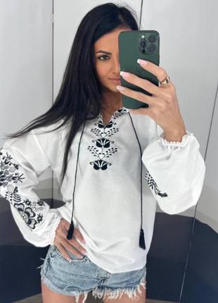 Колоритная блуза вышиванка, украинская вышиванка, рубашка с вышивкой1 фото