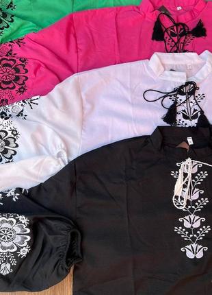 Колоритная блуза вышиванка, украинская вышиванка, рубашка с вышивкой6 фото