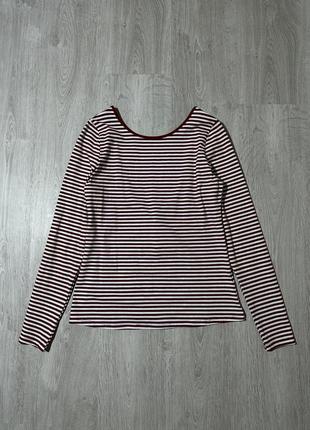 Лонгслив в полоску новый бордо хлопковый с открытой спинкой