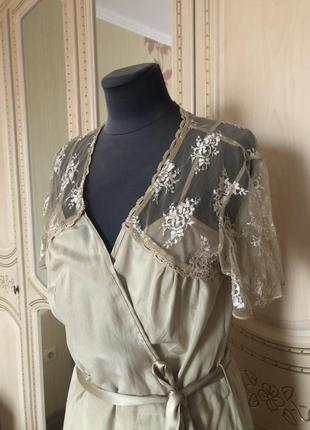Шелковый набор комплект ночнушка и халат, ночная рубашка пеньюар, натуральный шёлк шелк,3 фото
