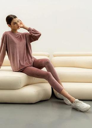 Удобный повседневный велюровый костюм - лосины и кофта оверсайз 42-52 размеры разные цвета