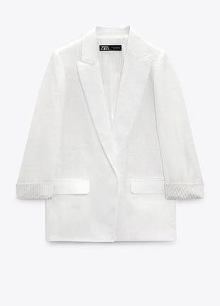 Пиджак льняной с манжетами zara original spain льняной пиджак зара Белый пиджак блейзер зара2 фото