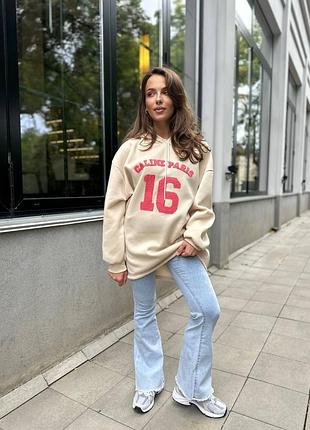 Шикарная кофта худи с принтом с цифрой бежевая голубая розовая барби туника свитшот с капюшоном кардиган тёплая на флисе