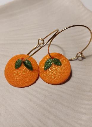 Сережки-кільця з апельсинками, полімерна глина, холодна порцеляна1 фото