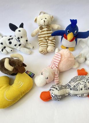 Набор мягкие игрушки далматинец мишка уточка пингвин бык1 фото
