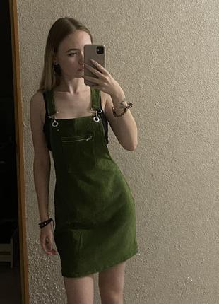 Вельветовий сарафан темно-зелений