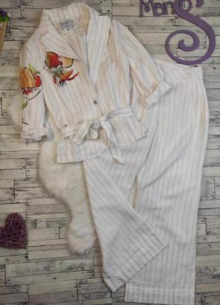 Женский костюм nelva белый в полоску пиджак с поясом и брюки размер 44 s1 фото
