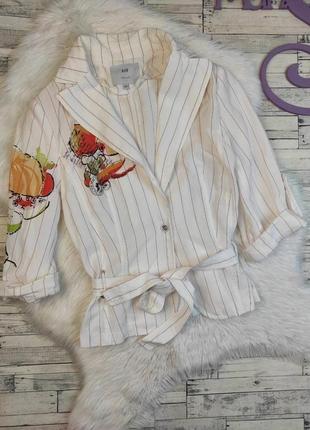 Женский костюм nelva белый в полоску пиджак с поясом и брюки размер 44 s4 фото