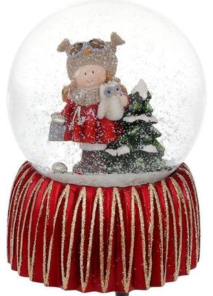 Музична водяна куля "дівчинка з совою" 15см із заводним механізмом, червоний