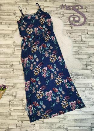 Женский длинный сарафан oasis синий с цветочным принтом с разрезами по бокам размер 48 l
