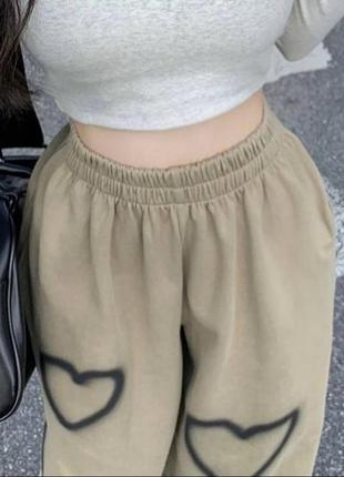 Оверсайз брюки/ джоггеры с сердечками в корейском стиле💕8 фото