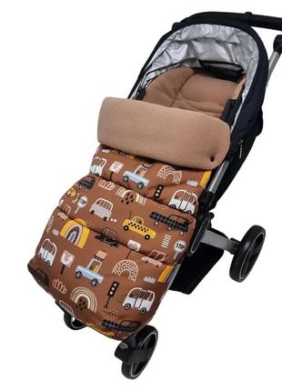 Конверт для коляски happy way футмуф "комфорт" 100х50 принт автівки